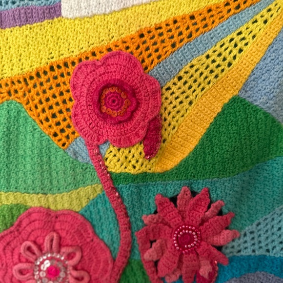 Michael Simon Multicolor Knit Sweater with crochet, sequins and beads. - Picture 2 of 8